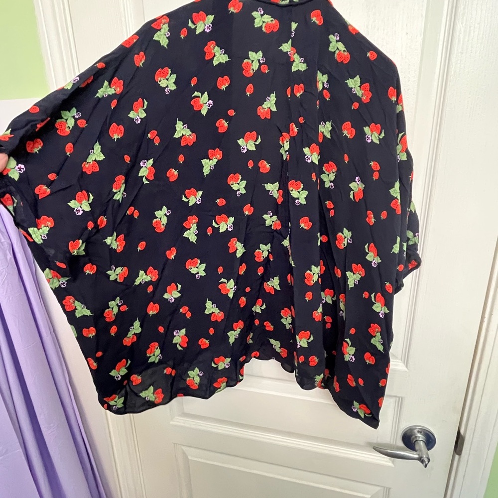 Aritzia Sunday Best Women’s Indigo Blue/Strawberry Open Front Blouse.  Sz XXS/XS - Picture 6 of 12
